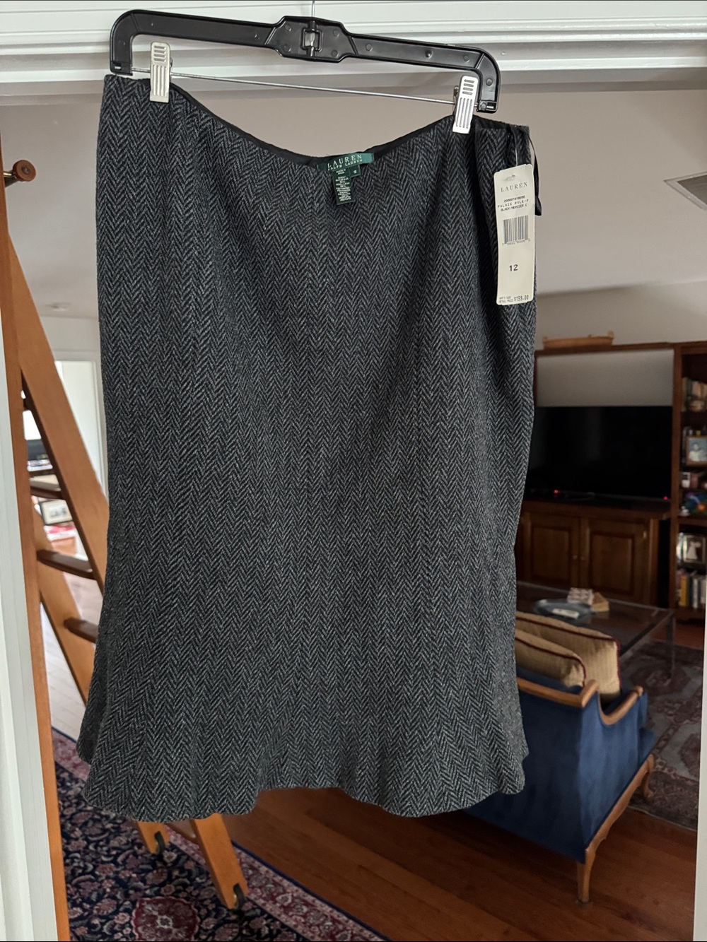 Lauren Ralph Lauren Charcoal Herringbone Pencil Skirt